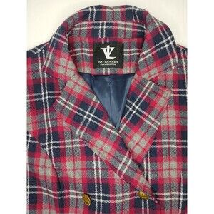 Von Lancelot Blue Burgundy Plaid Gothic Coat Dress Size M Short Slv Whimsygoth